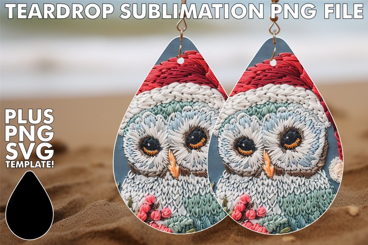 Embroidered Christmas Owl Circle Teardrop Earrings Design