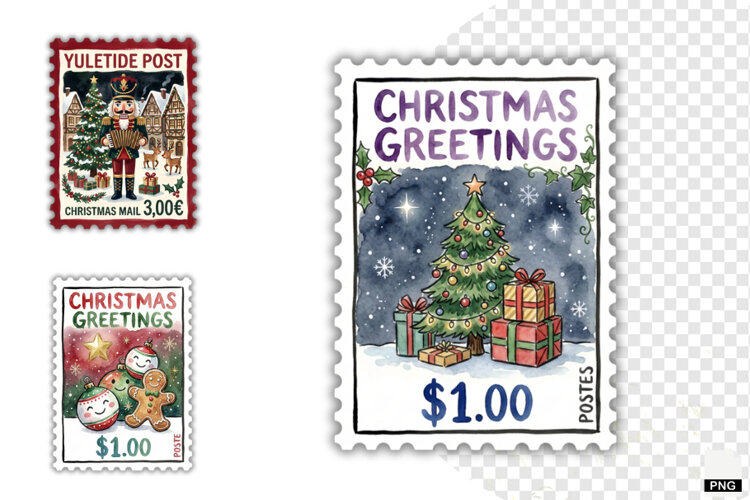Christmas Postage Stamps Clipart example image 1
