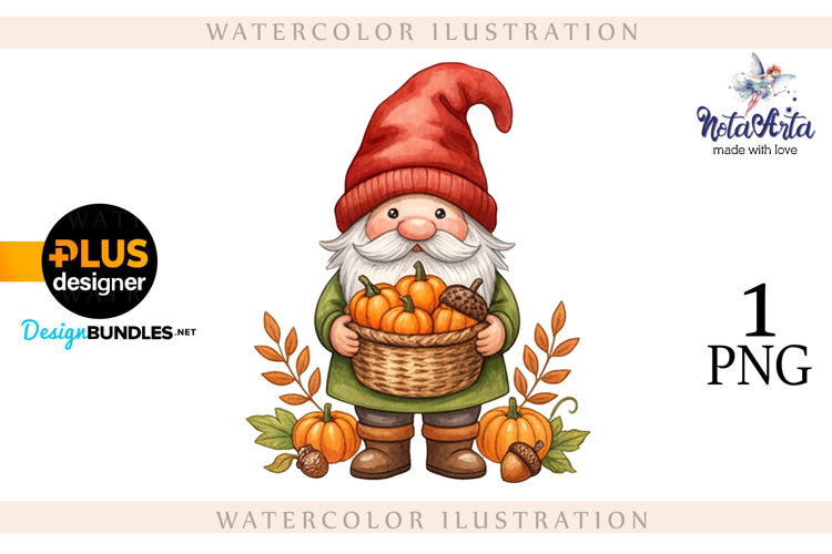 Gnomes with Pumpkin Harvest in Watercolor Style