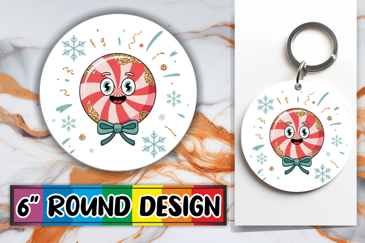 Whimsical Round Keychain Sublimation, Cute Christmas