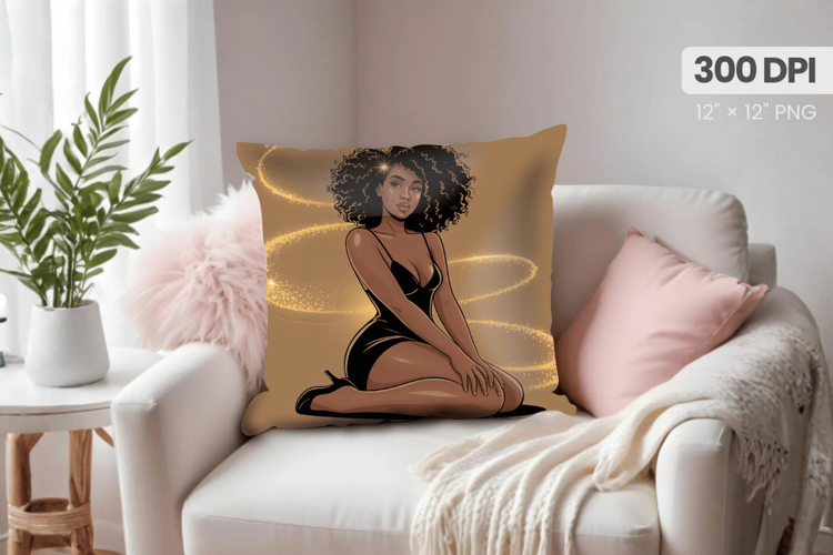 Afro Girl /Woman braided hair Pillow Design, Black Queen PNG