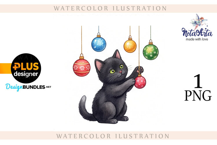 Christmas Kitten in Watercolor Style example image 1