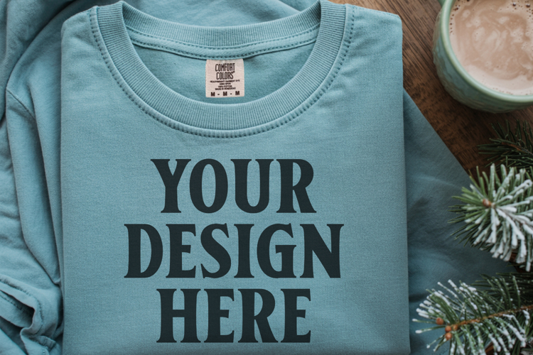 Bay Comfort Colors 1717 Christmas Folded T-Shirt Mockup