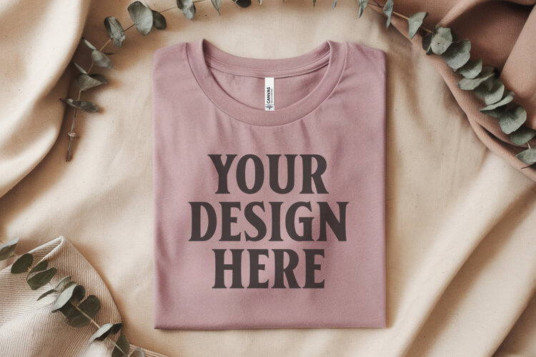 Heather Mauve Bella Canvas 3001 Flat Lay T-Shirt Mockup example image 1