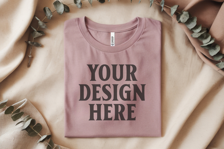 Heather Mauve Bella Canvas 3001 Flat Lay T-Shirt Mockup