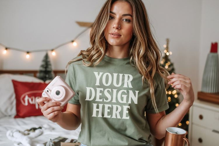 Christmas Bella Canvas 3001 Heather Kelly Shirt Mockup ,Tran