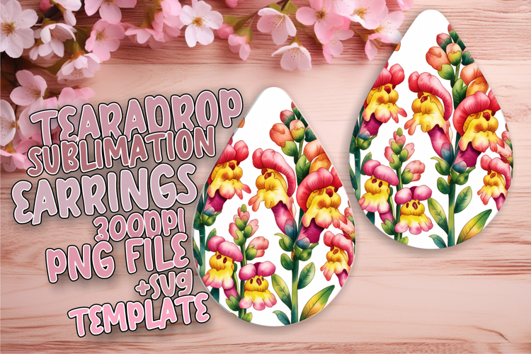 Dynamic Teardrop Earrings Sublimation Artwork , Flowers
