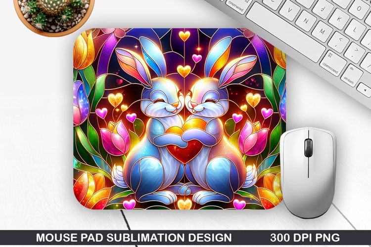Rabbit Mouse Pad Sublimation, Valentine Mouse Pad PNG