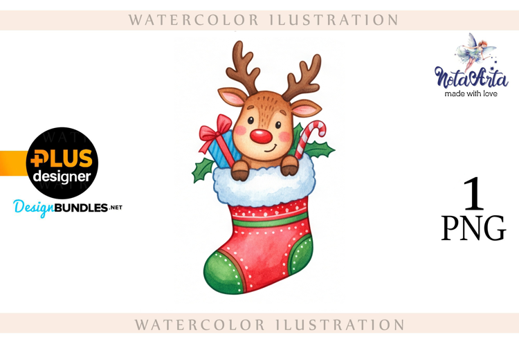 Christmas deer watercolor illustration