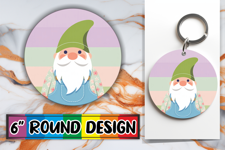 Unique Round Keychain Sublimation, Spring Gnomes