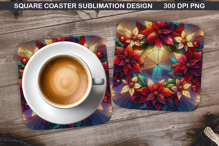 Poinsettias Coaster Sublimation, Christmas Coaster PNG