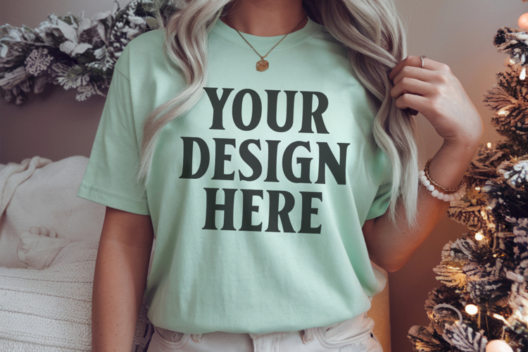 Comfort Colors 1717 Bay Christmas T-Shirt Mockup, Boho