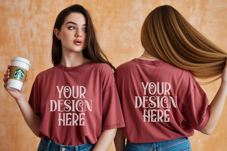 Crimson Comfort Colors 1717 Front   back T shirt Mockup