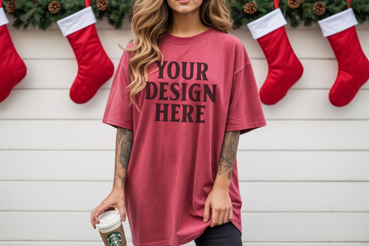 Christmas Comfort Colors 1717 Crimson TShirt Mockup, CC 1717