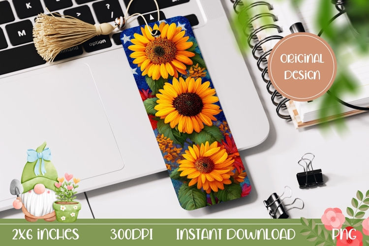 Sunflowers Bookmark PNG, Cartoon Flowers Bookmark Design