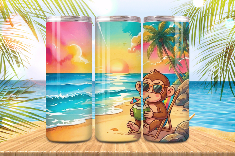 Funny monkey sitting on deckchair enjoy coconut Tumbler Wrap