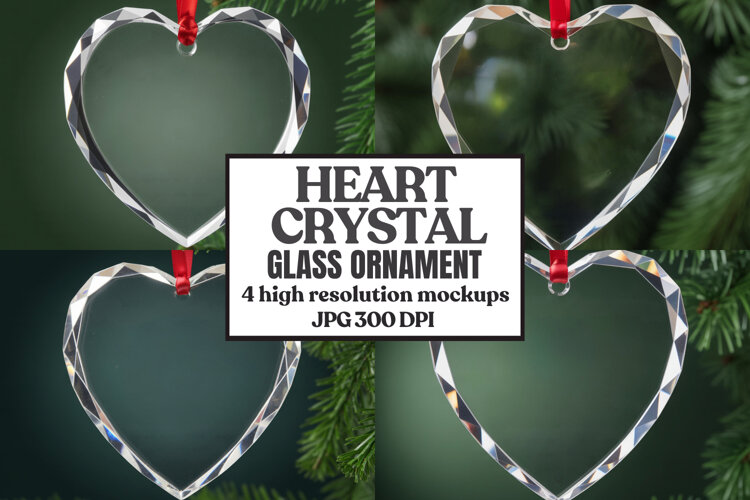 Christmas Heart Crystal Glass Ornament Mockups example image 1