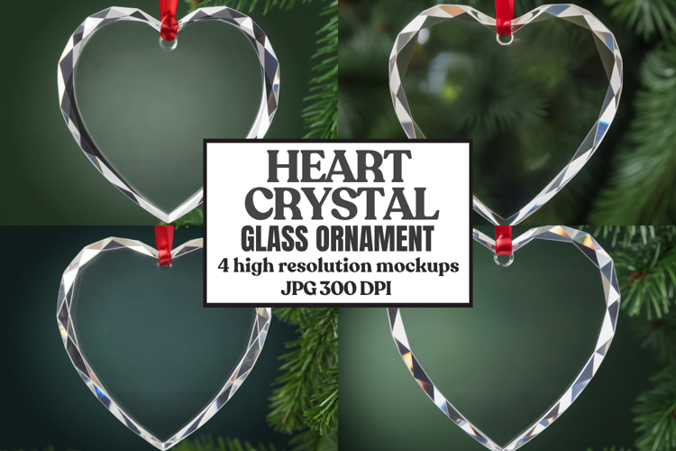 Christmas Heart Crystal Glass Ornament Mockups