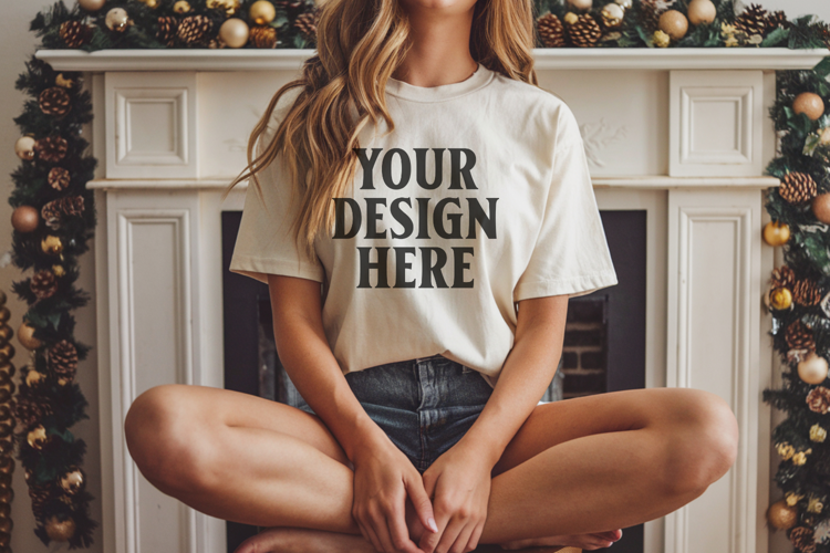 Ivory Christmas Comfort Colors 1717 T-shirt Mockup
