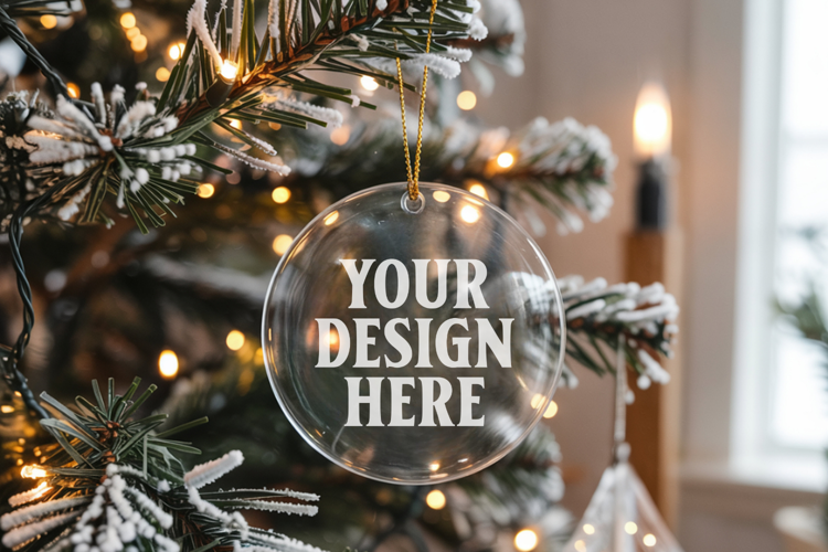 Acrylic Christmas Ornament Mockups | Clear Round Holiday