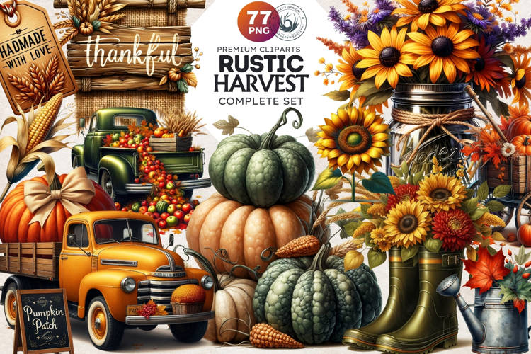 Rustic Harvest Fall clipart set, Autumn Pumpkin thanksgiving