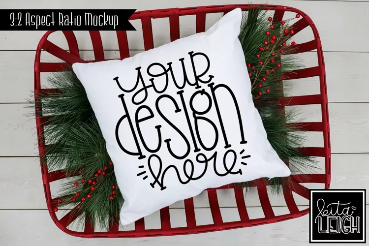Holly Christmas Pillow Mock-up | Stylized Stock Photo