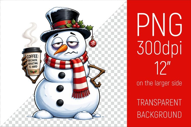 Funny Morning Coffee Snowman | Christmas Clipart example image 1