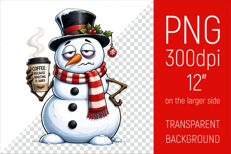 Funny Morning Coffee Snowman | Christmas Clipart