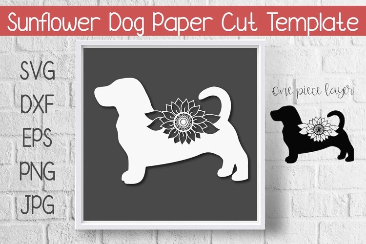 Sunflower Dog Paper Cut Template Design example image 1