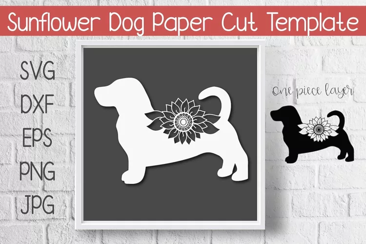 Sunflower Dog Paper Cut Template Design
