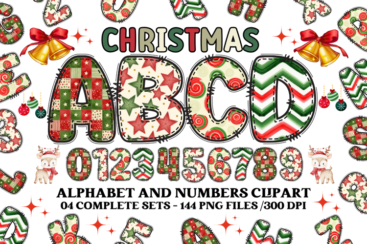 Christmas Alphabet png clipart, christmas letters doodle
