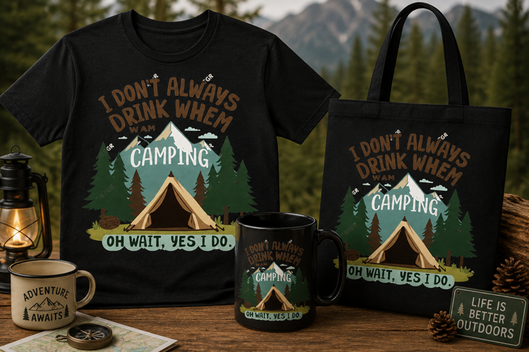 I Don't Always Drink When Camping PNG, Funny Camp Design