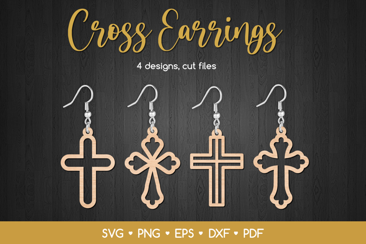 Cross Earrings SVG Cut Files, Laser Cutting Jewelry Template example image 1