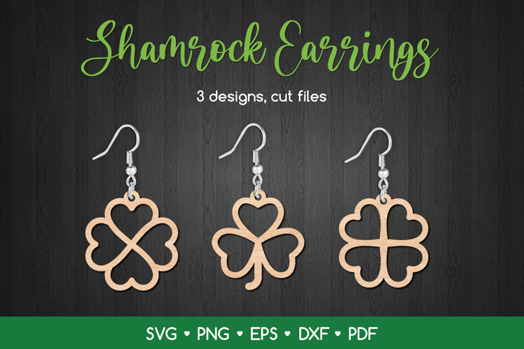 Shamrock Earrings SVG, St Patricks Day Clover Laser Cut