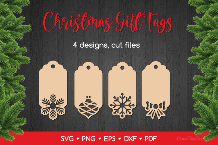4 Christmas Gift Tags SVG Cut Files, Papercut Christmas
