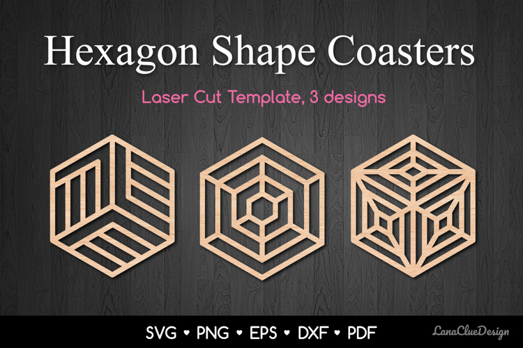 Abstract Geometric Coasters SVG, Hexagon Laser Cut Template