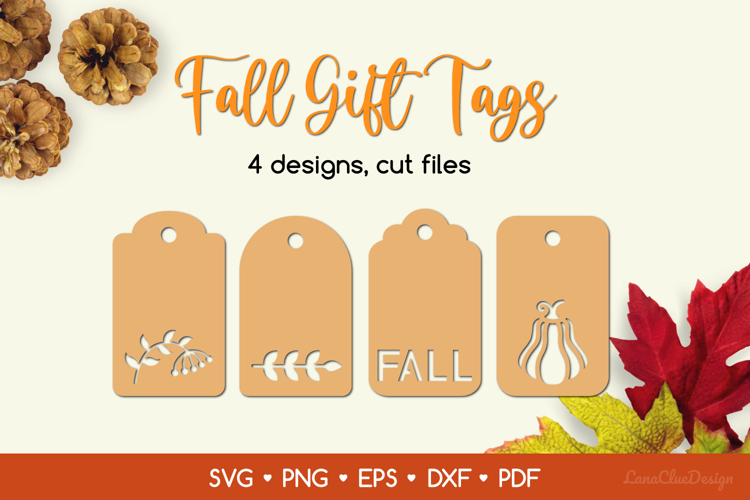 4 Fall Gift Tags SVG Cut Files, Autumn Tag Templates