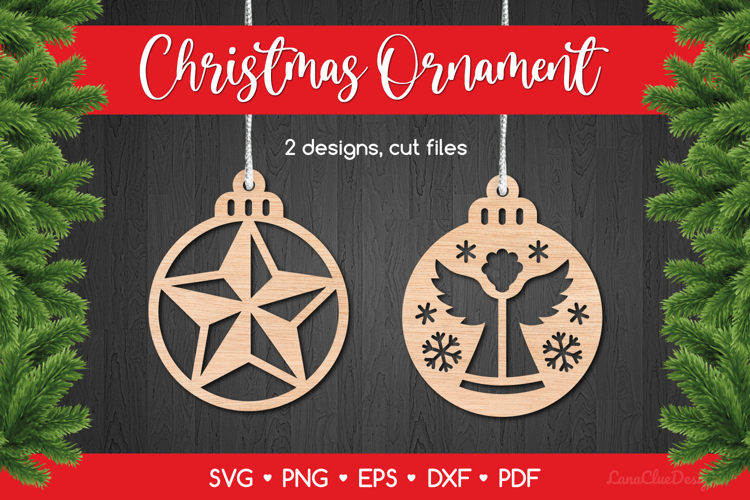 Round Christmas Ornaments with Star and Angel SVG