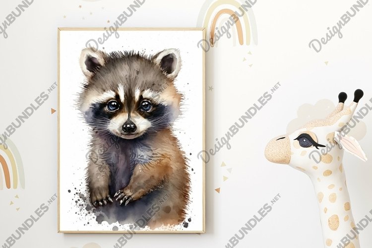Watercolor Baby Raccoon Nursery Wall Art Instant Download