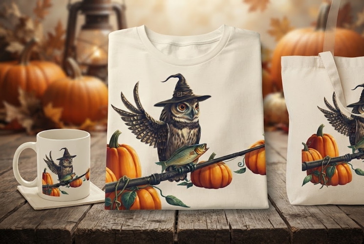 Witch Owl Fishing Halloween Design