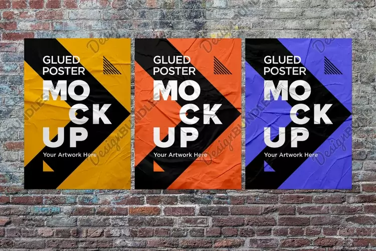Glued and Crumpled Poster Mockup with Shadow Overlay