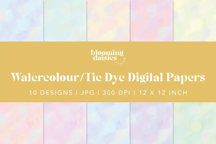 Pastel watercolor digital paper, tie dye paper bundle