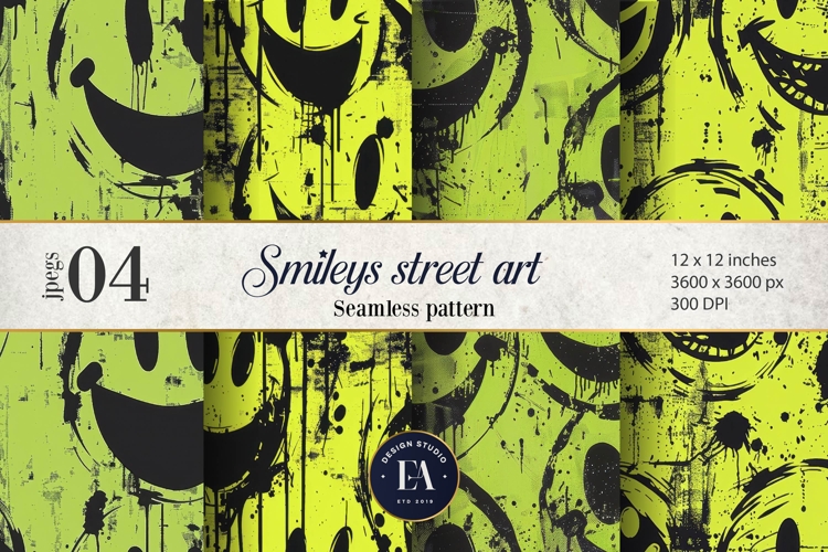 Black Smiley Face Digital Paper | Street graffiti Pattern