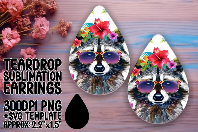 Vibrant Raccoon & Flower Pattern Teardrop Earrings