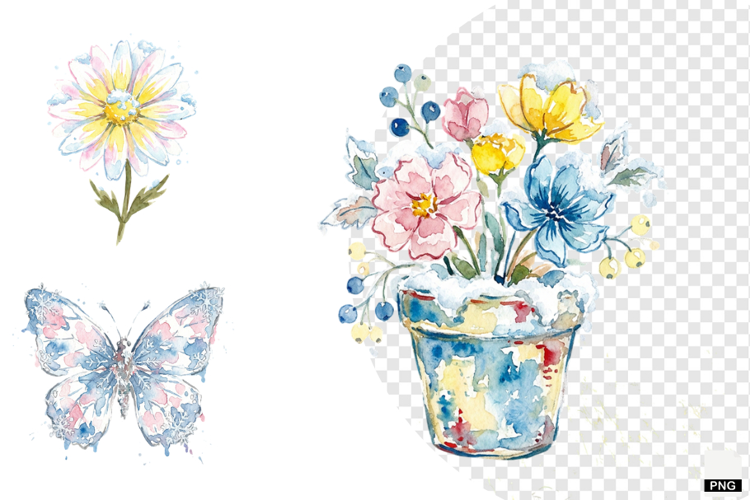 Snowy Butterfly Garden Clipart