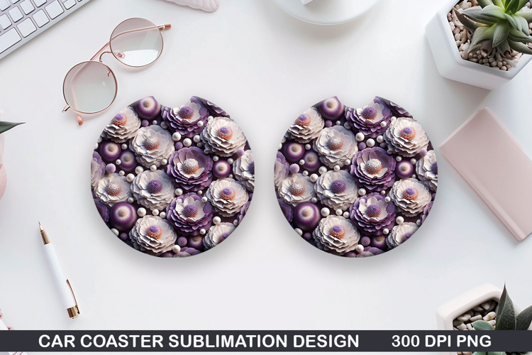 Flowers Car Coaster Sublimation| Flowers Coaster PNG Design