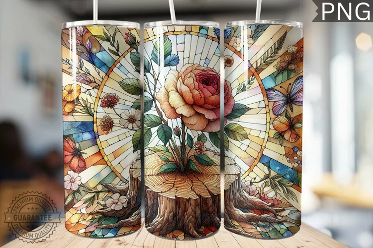 Watercolor Flower Wooden Stump Tumbler - High Quality 3Dpi