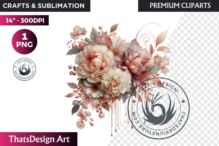 Ethereal Floral arrangements Clipart PNG Rose gold and blush