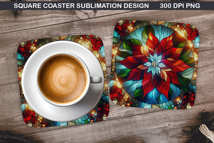Poinsettias Coaster Sublimation, Christmas Coaster PNG
