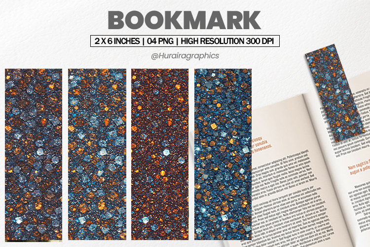 Blue Orange Chunky Glitter Bookmarks PNG, Bookmark Sublimati
